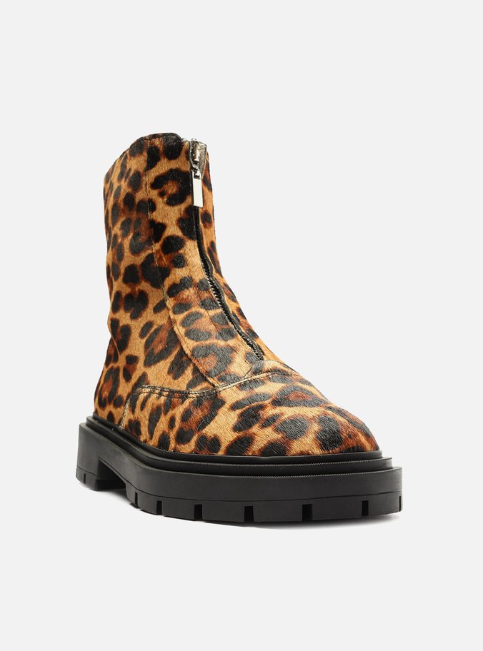 Bota Animal Print Pelo Cano Curto Zíper