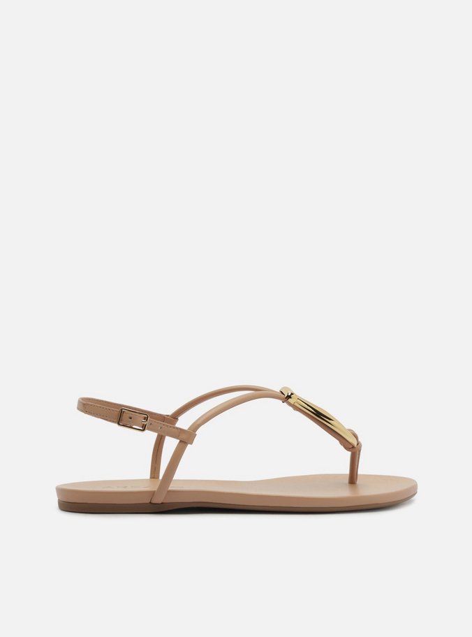 Sandália Rasteira Nude Metais