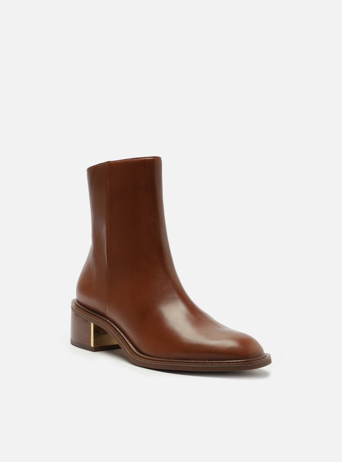 Bota Marrom Couro Cano Médio Bloco Metal