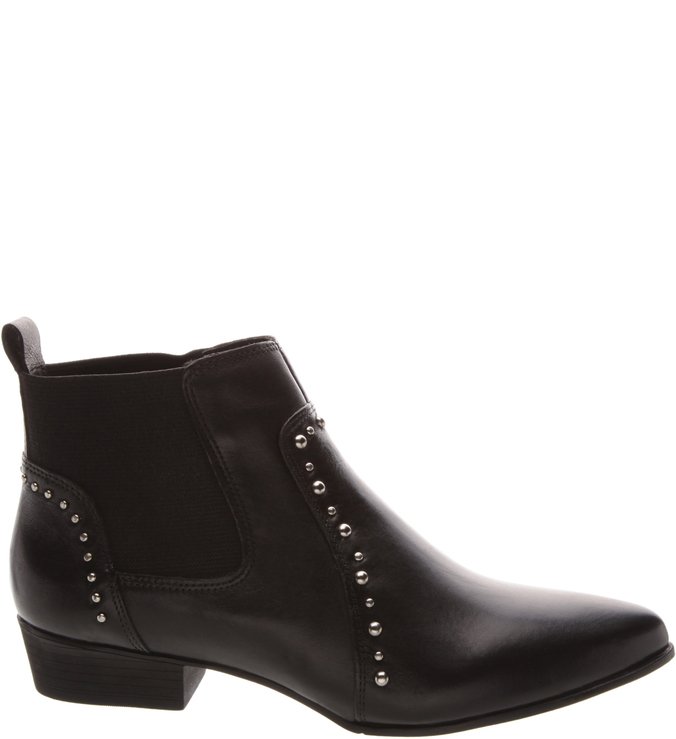 Ankle Boot Couro Salto Bloco baixo Preta
