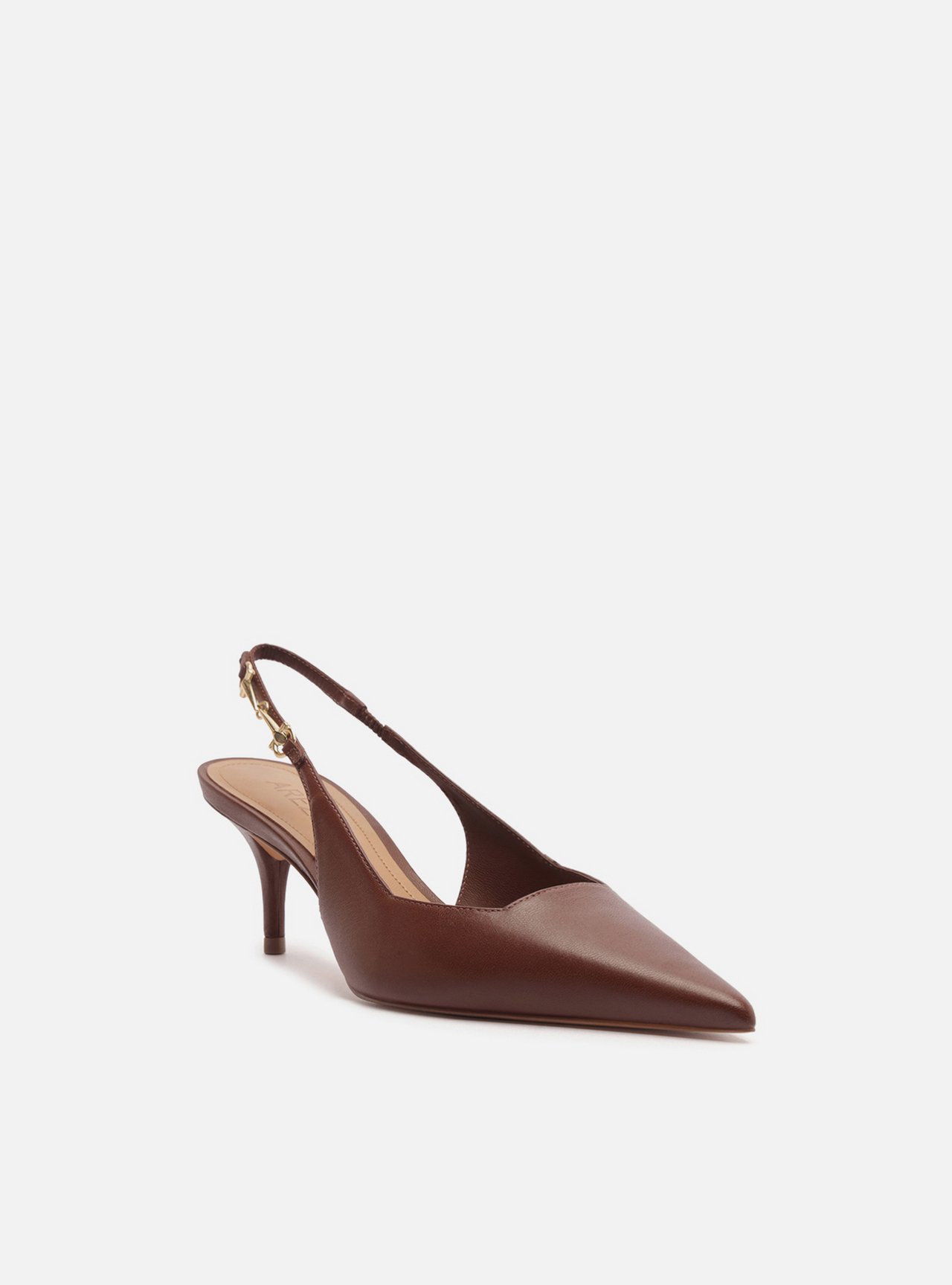Scarpin Marrom Couro Slingback Metal — foto 2