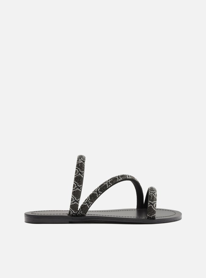 Rasteira Preta Tira Diagonal Strass