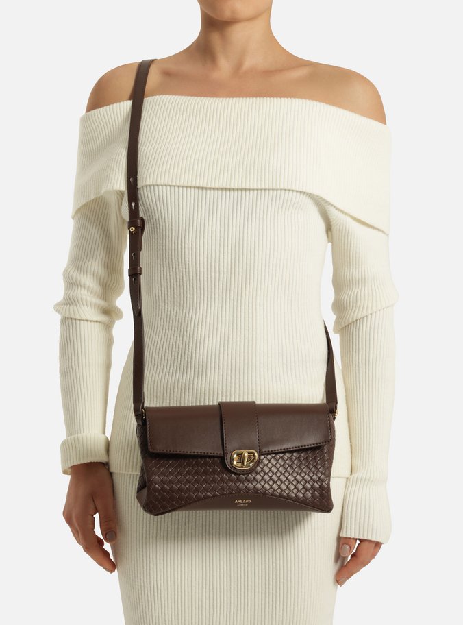 Bolsa Tiracolo Marrom Escuro Média Tressê Metal Orgânico