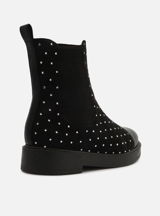 Bota Infantil Preta Camurça Cano Médio Strass