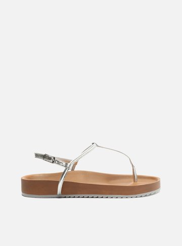 Sandália Papete Prata Flatform Tiras Slim