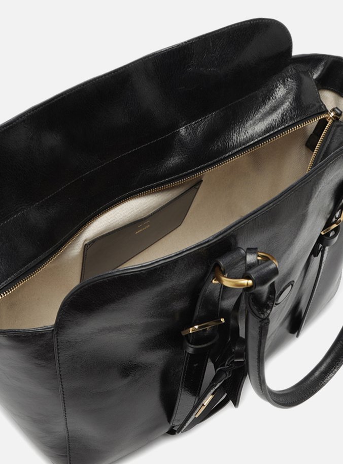 Bolsa Tote Preta Couro Estonado Grande Metal