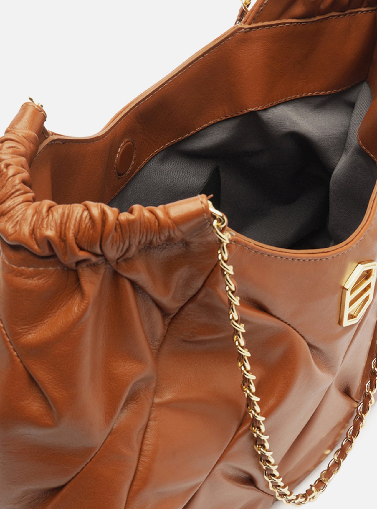 Bolsa Shopping Marrom Couro Grande Frisos — foto 4