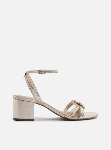 Sandália Dourada Salto Bloco Enlace Central