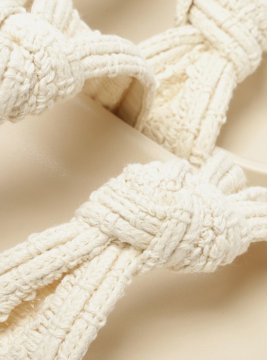 Rasteira Off-White Tecido Tiras Nós