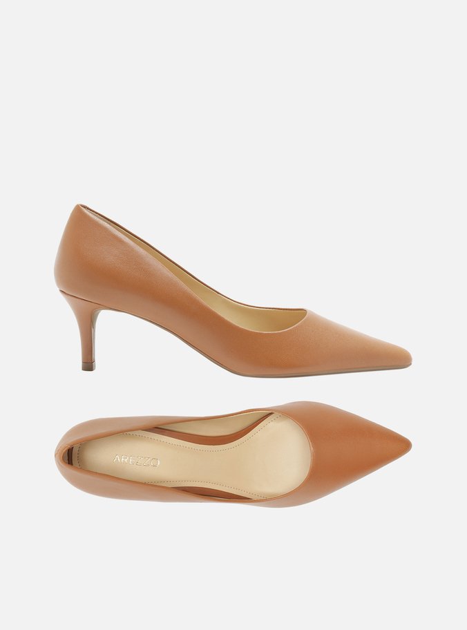 Scarpin Marrom Couro Salto Baixo Fino Bico Fino