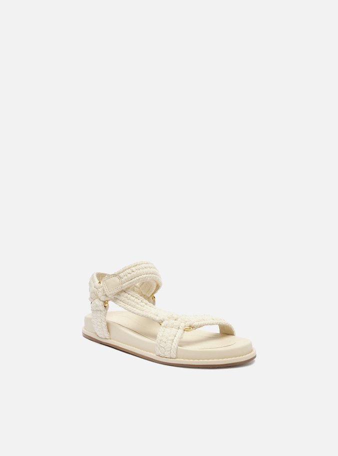 Sandália Papete Off-White Tecido Velcro