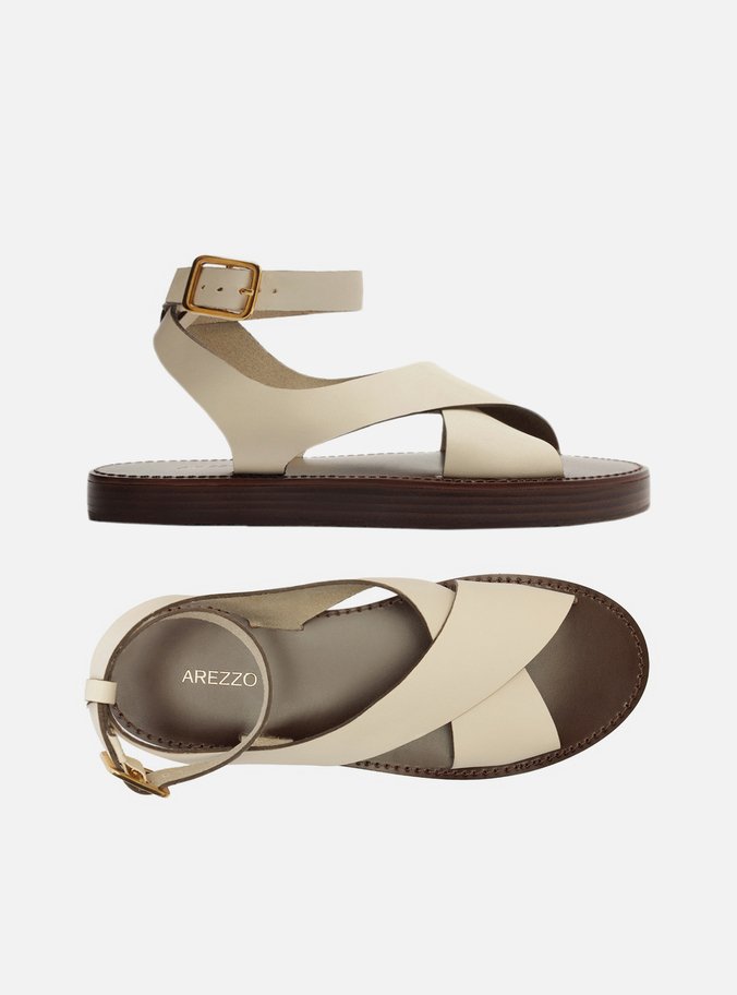 Sandália Branca Couro Flatform Tiras Largas