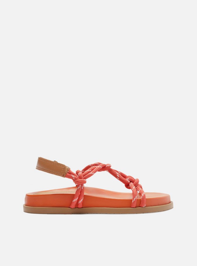 Sandália Papete Laranja Couro Custom Anklet