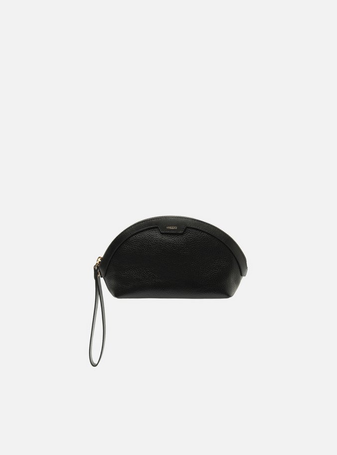 Necessaire Preta Couro Granulada Metais Dourados
