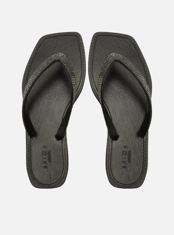 Chinelo de Dedo Preto Recouro Square Strass