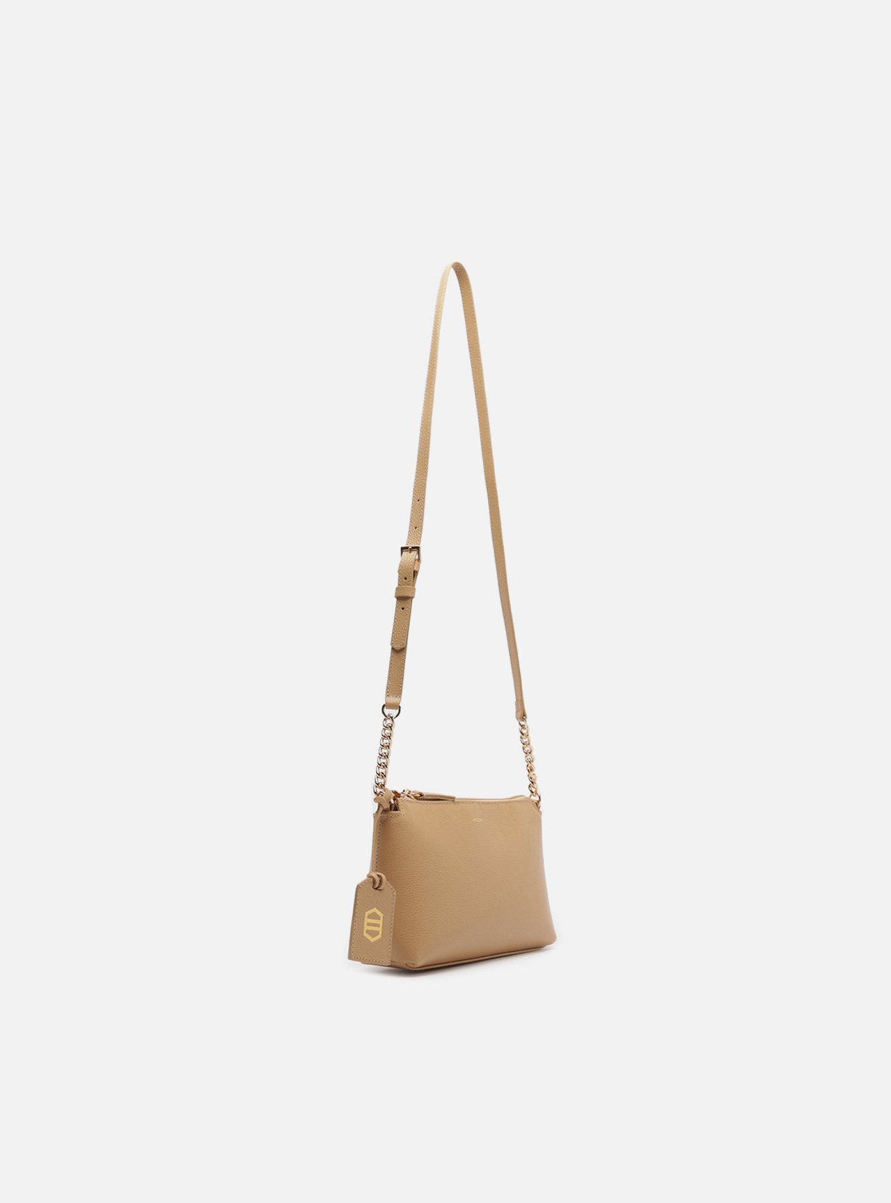 Bolsa Tiracolo Bege Couro Pequena Alça Corrente — foto 5