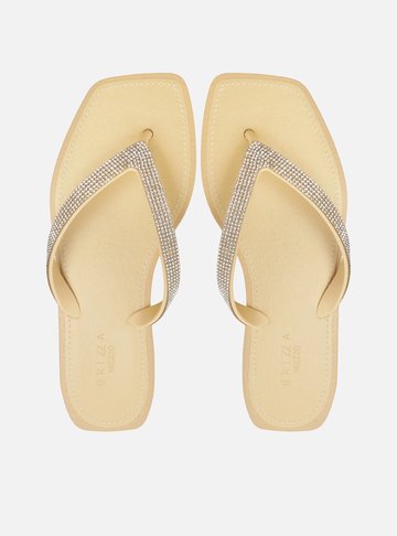 Chinelo de Dedo Bege Recouro Square Strass