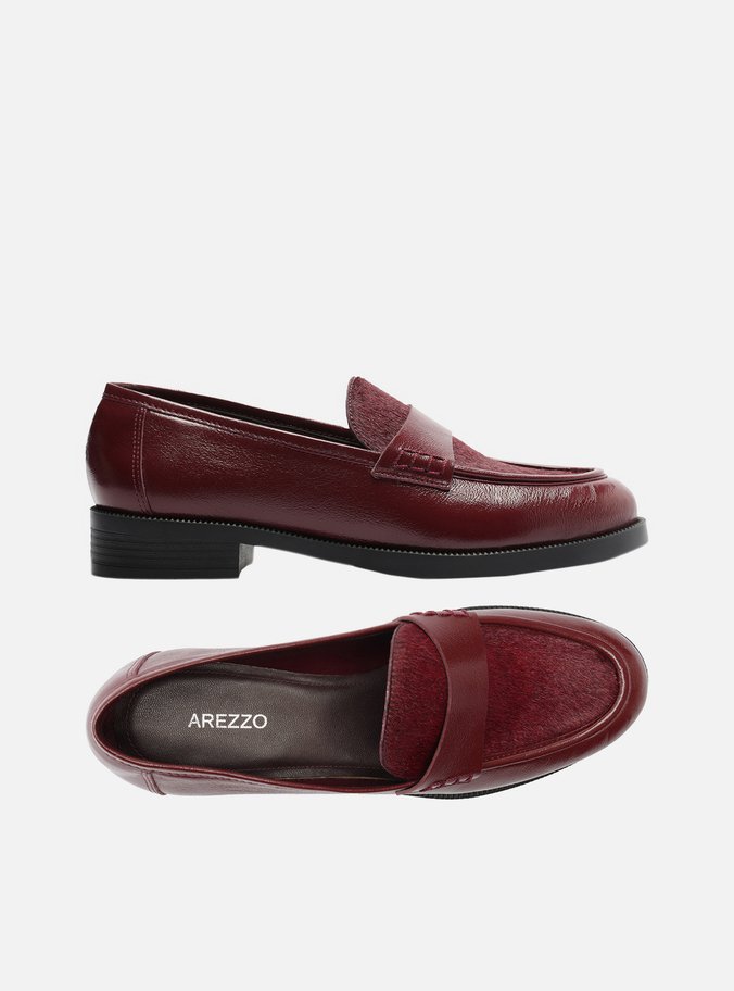 Mocassim Vermelho Couro Mix Pelo Tira
