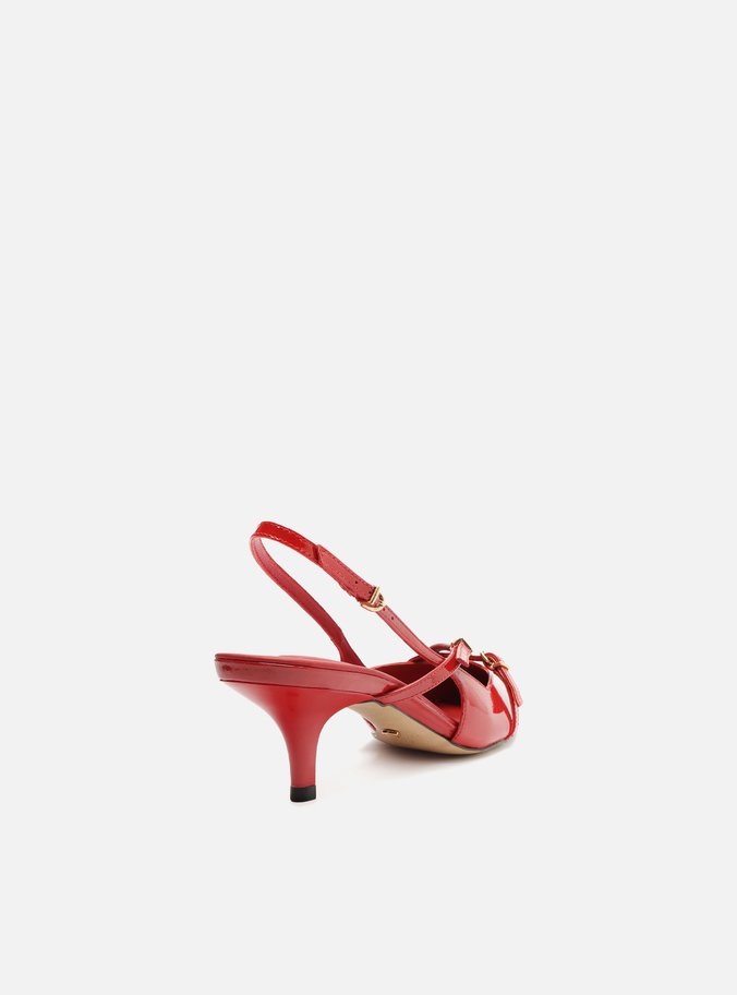 Scarpin Vermelho Verniz Salto Médio Slingback Amélia