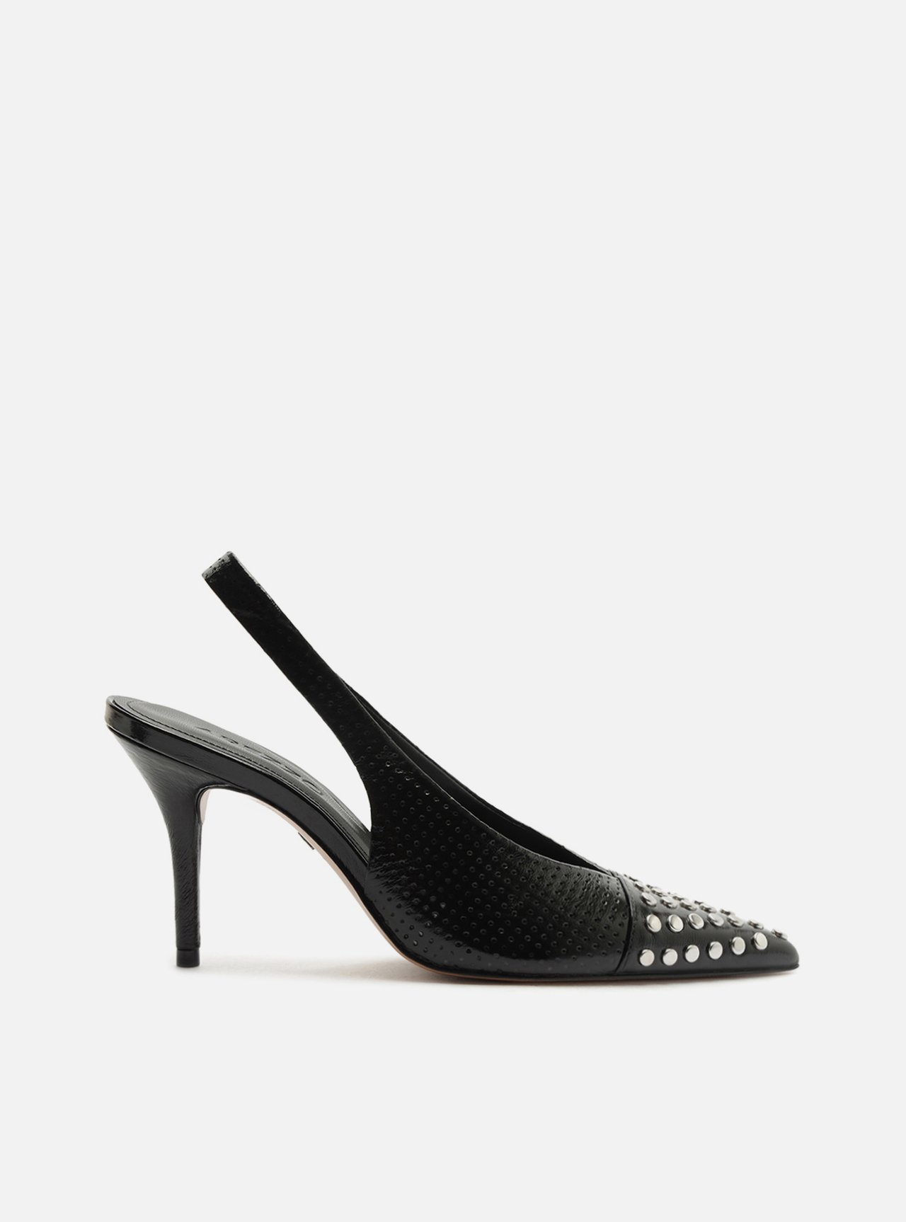 Scarpin Preto Couro Salto Médio Tachas — foto 1