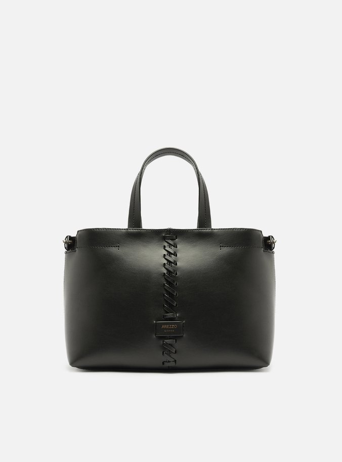 Bolsa Tote Preta Giorno Média Trançado