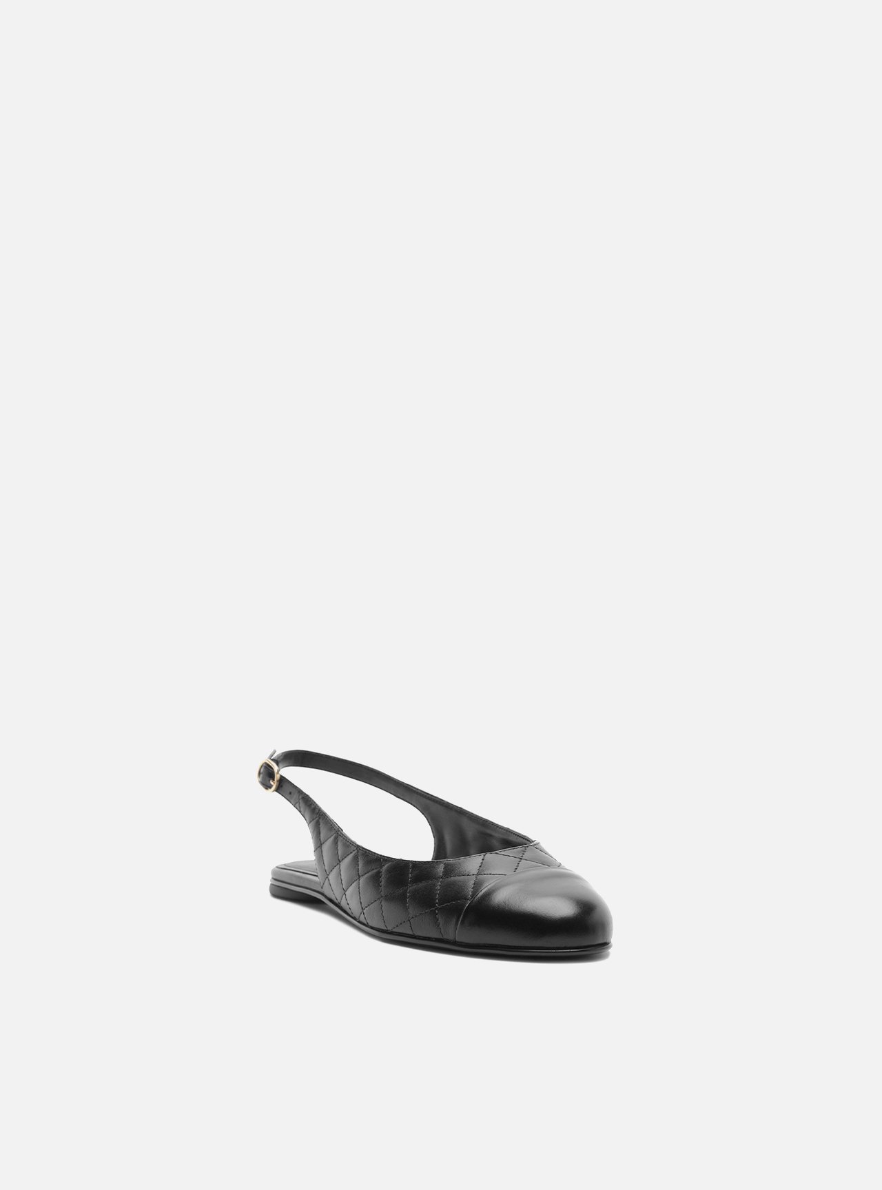 Sapatilha Preta Couro Bico Redondo Matelassê Slingback — foto 2