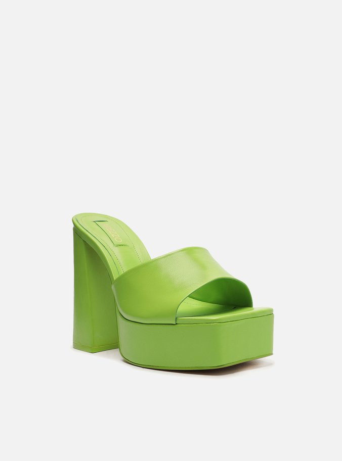 Sandália Verde Couro Meia Pata Bloco Gia