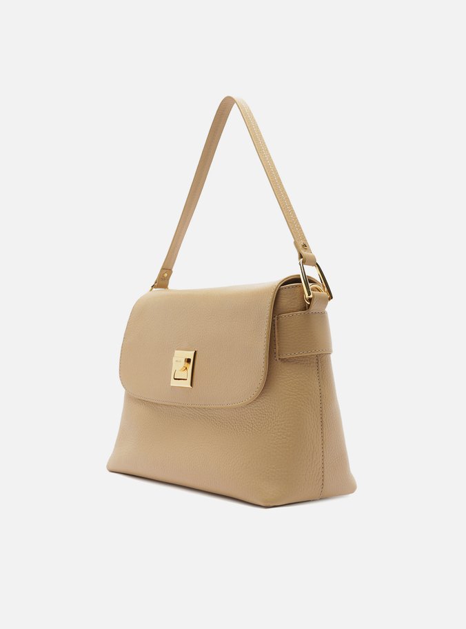 Bolsa Satchel Bege Couro Média Metal