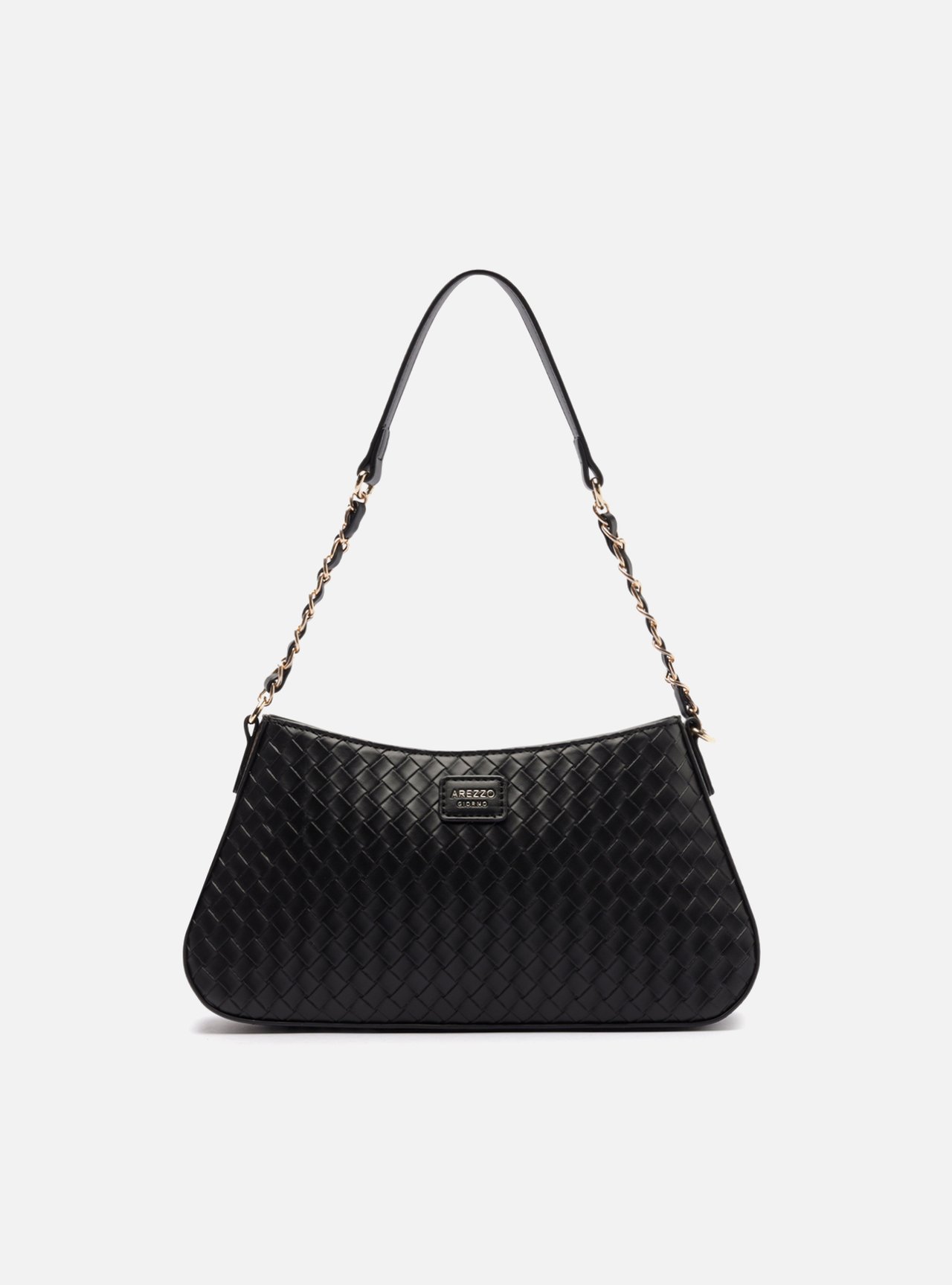 Bolsa Shoulder Preta Média Tressê Corrente — foto 1