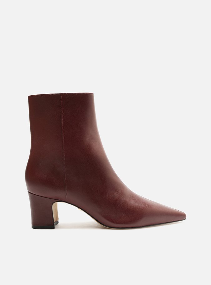 Bota Vermelha Couro Cano Curto Bico Fino