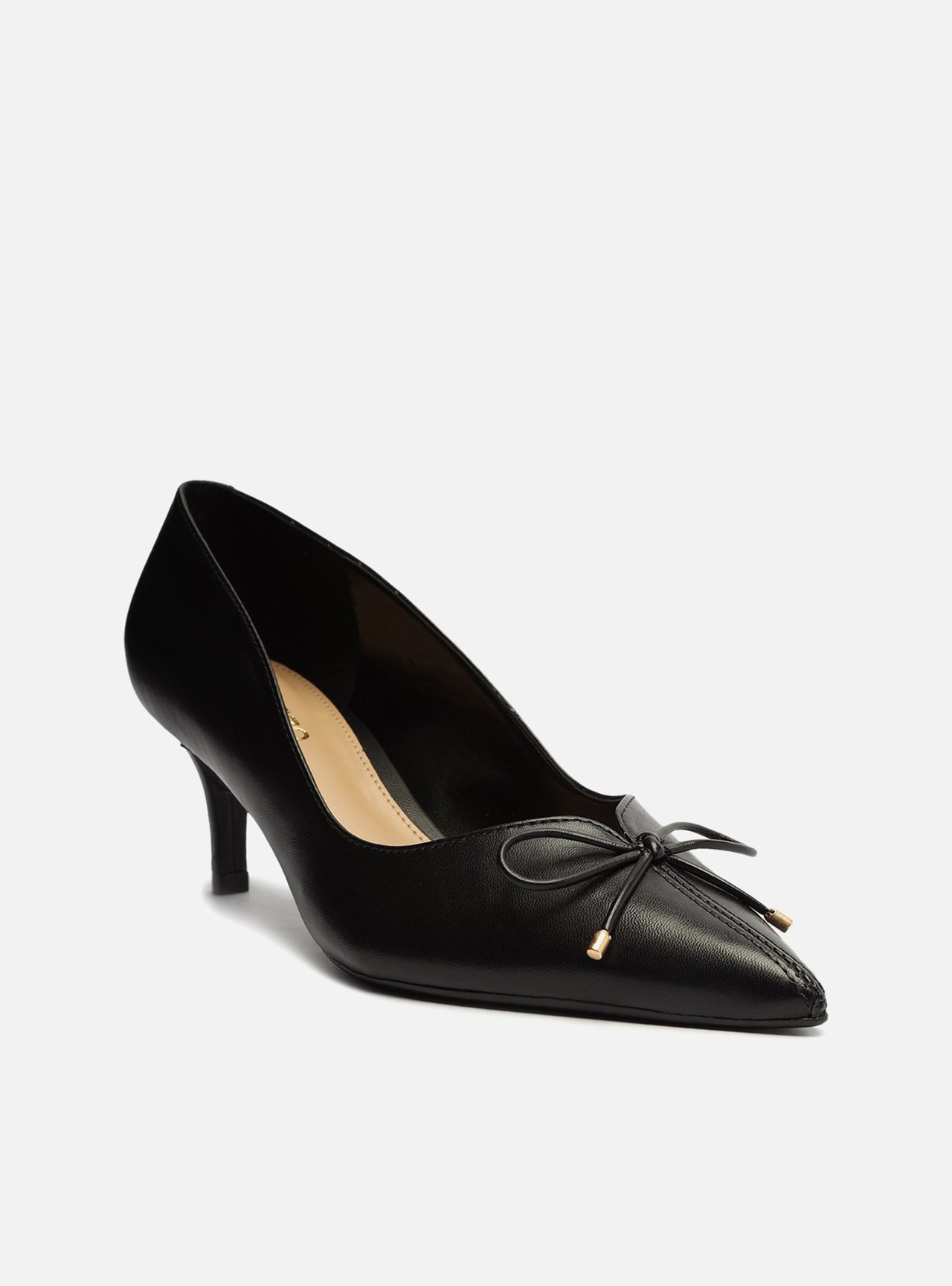 Scarpin Preto Couro Salto Médio Fino Laço — foto 4
