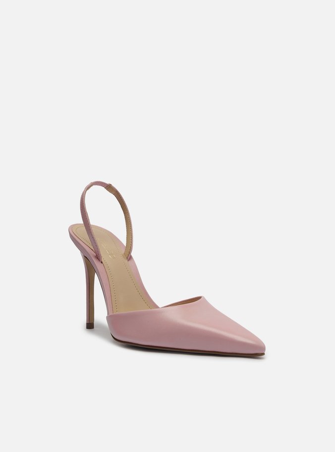 Scarpin Rosa Couro Salto Alto Bico Fino Aberto