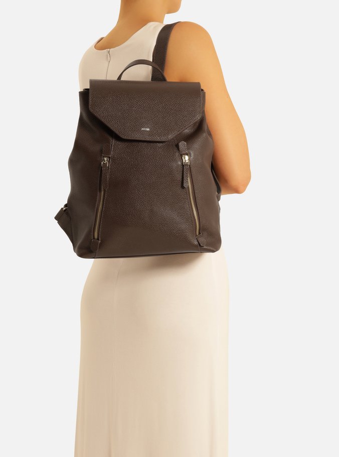 Mochila Marrom Intense Couro Grande Bolsos