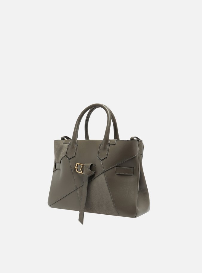 Bolsa Tote Cinza Couro Média Fivela