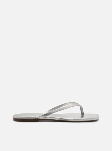 Rasteira Prata Flip Flop Bico Quadrado