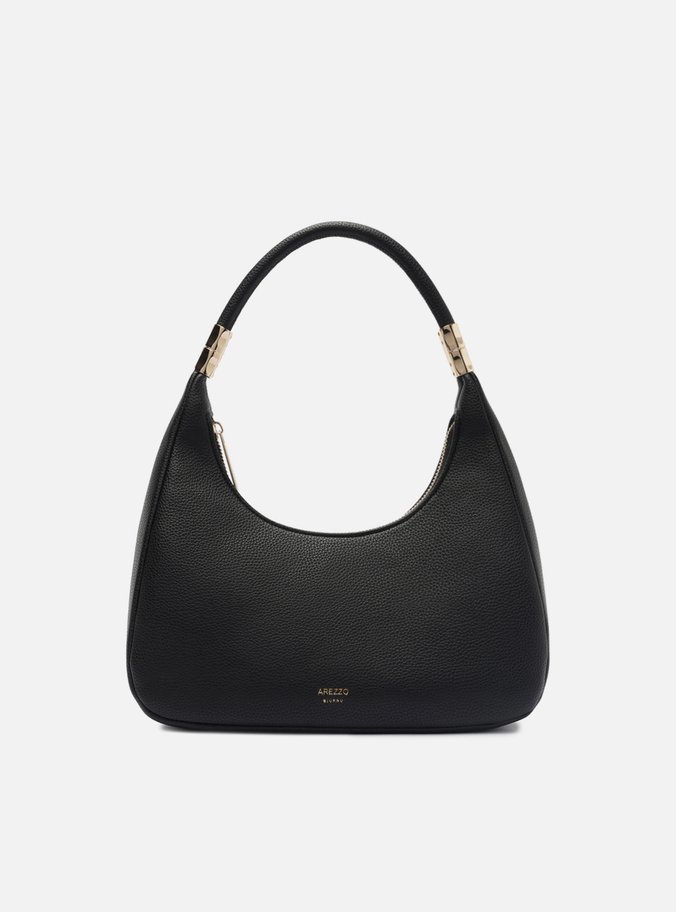 Bolsa Hobo Preta Média Granulada Metais