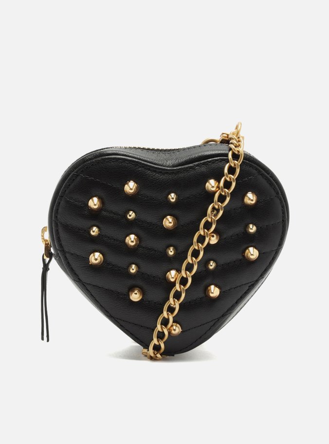 Mini Bag Preta Couro Coração Tachas
