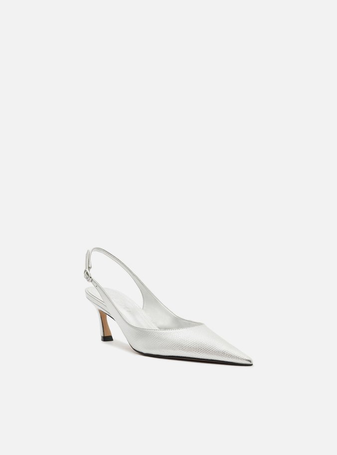 Scarpin Prata Couro Salto Baixo Slingback Esther