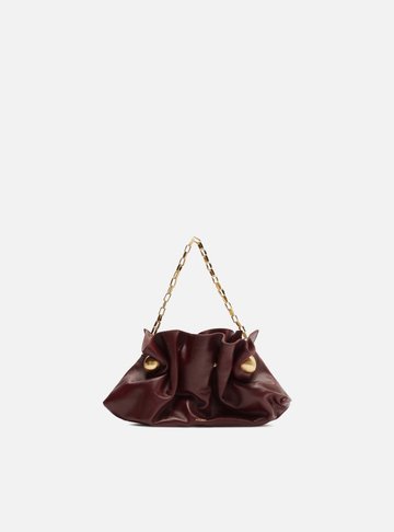 Clutch Vermelha Couro Pequena Pregas Corrente