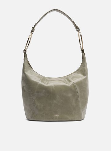 Bolsa Shoulder Verde Couro Média Argolas Alça