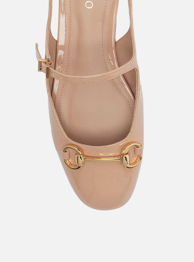 Sapatilha Boneca Bege Verniz Slingback Bridão