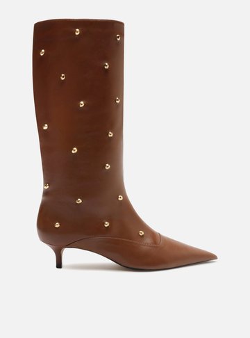 Bota Marrom Couro Cano Médio Studs