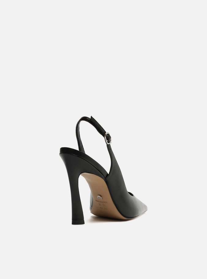 Scarpin Preto Couro Salto Alto Slingback Esther