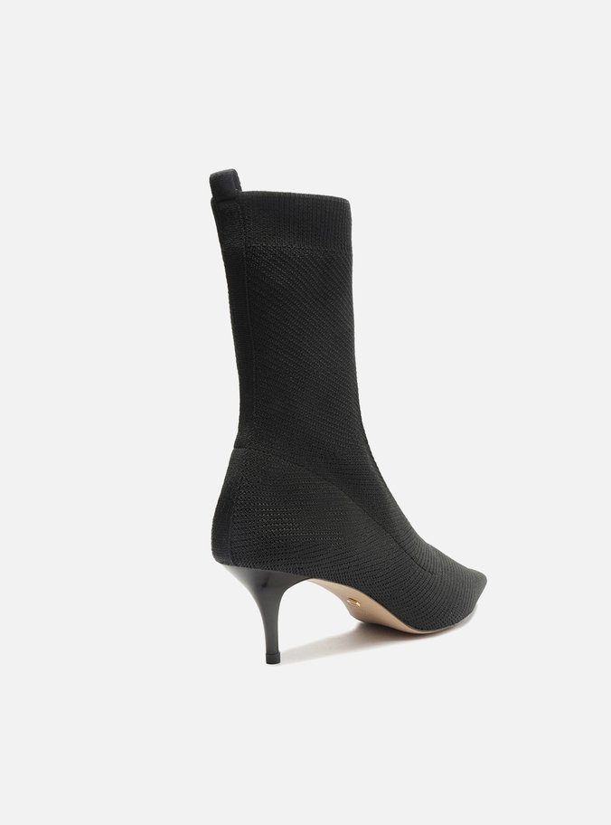 Bota Preta Knit Cano Curto Salto Kitten