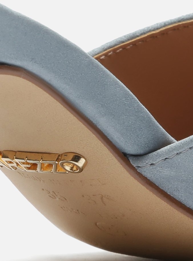 Mule Azul Nobuck Bico Folha
