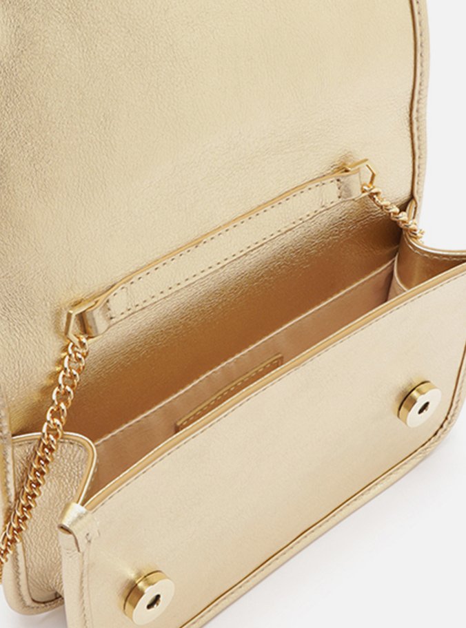 Bolsa Tiracolo Dourada Couro Pequena Corrente
