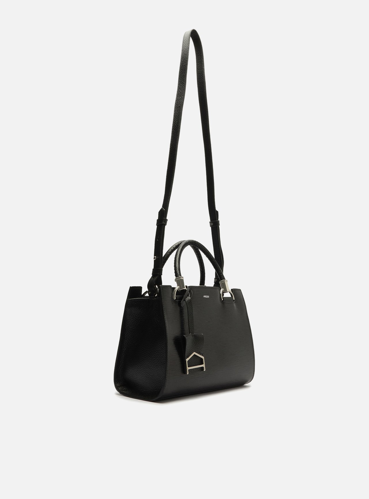 Bolsa Tote Preta Couro Abraccio Média — foto 5