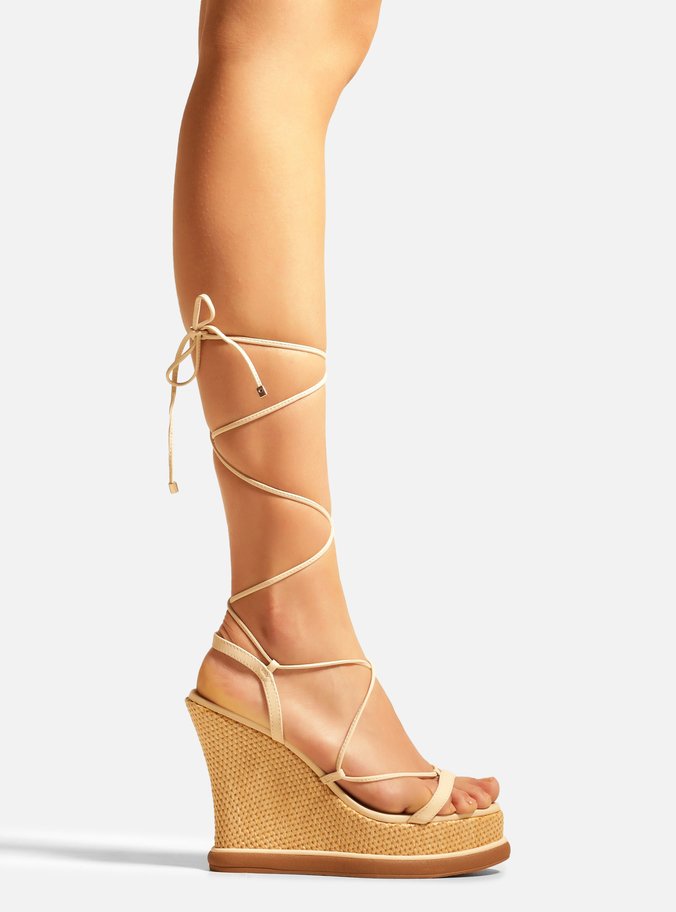 Sandália Off-White Plataforma Tiras Amarração