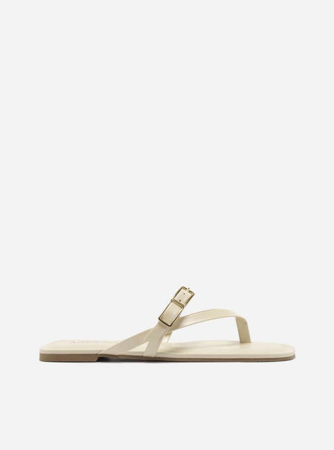 Sandália Rasteira Off White Couro Fivela Dupla