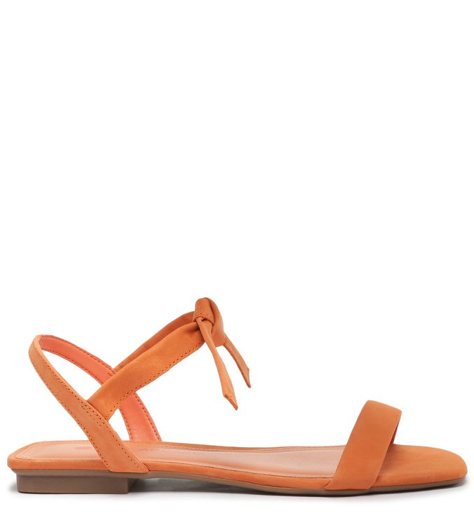 Sandália Rasteira Laranja Nobuck Lace Up Nina